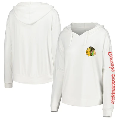 T-shirt à capuchon manches longues Accord Hacci Chicago Blackhawks Concepts Sport pour femme, blanc