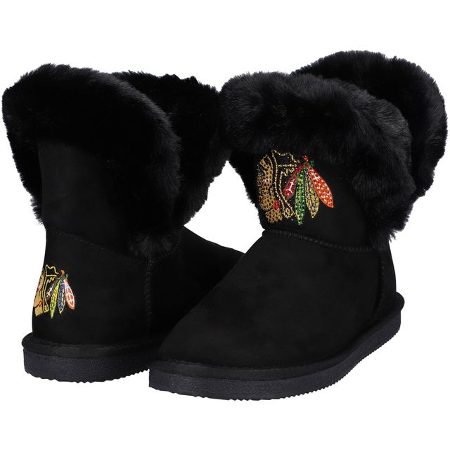 Bottes en fausse fourrure Cuce noires des Chicago Blackhawks pour femmes