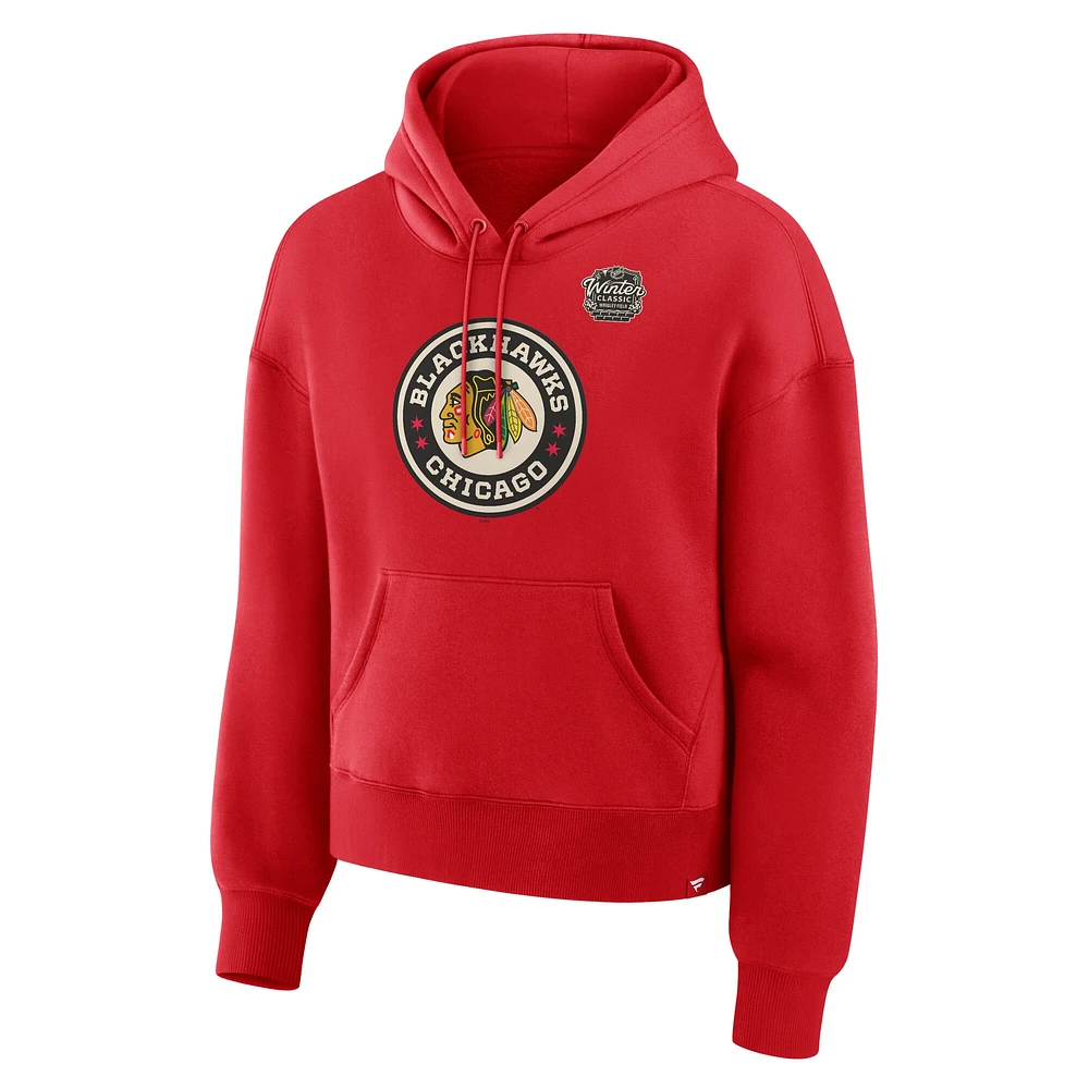 Women's Fanatics Athletic Red Chicago Blackhawks 2025 Winter Classic Primary Logo Pullover Hoodie