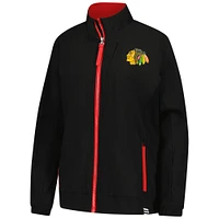 Veste d'entraîneur de patinoire authentique noire Fanatics des Blackhawks Chicago pour femmes, entièrement zippée