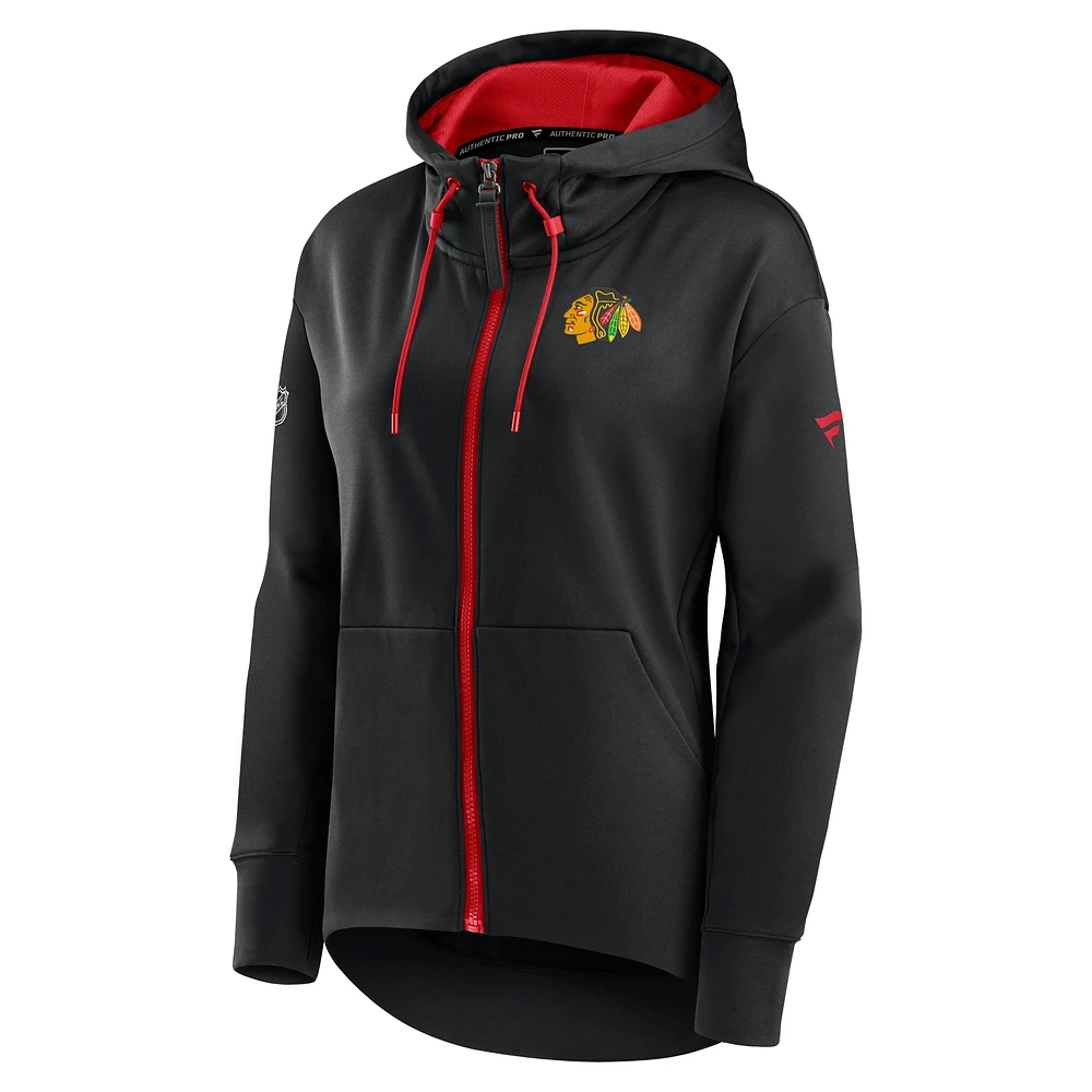 Women's Fanatics Black Chicago Blackhawks Authentic Pro Rink Full-Zip Hoodie