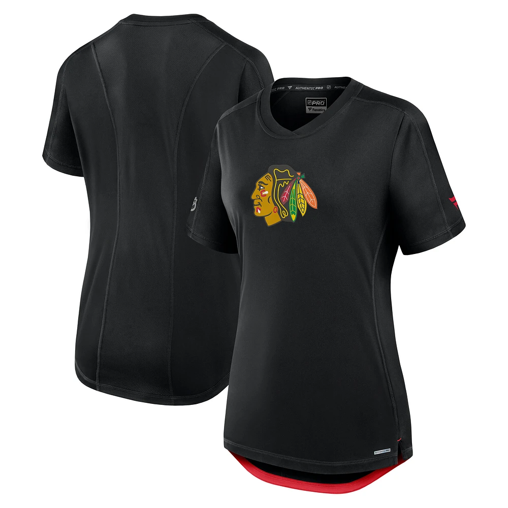 T-shirt authentique Pro Rink des Chicago Blackhawks pour femmes Fanatics noir