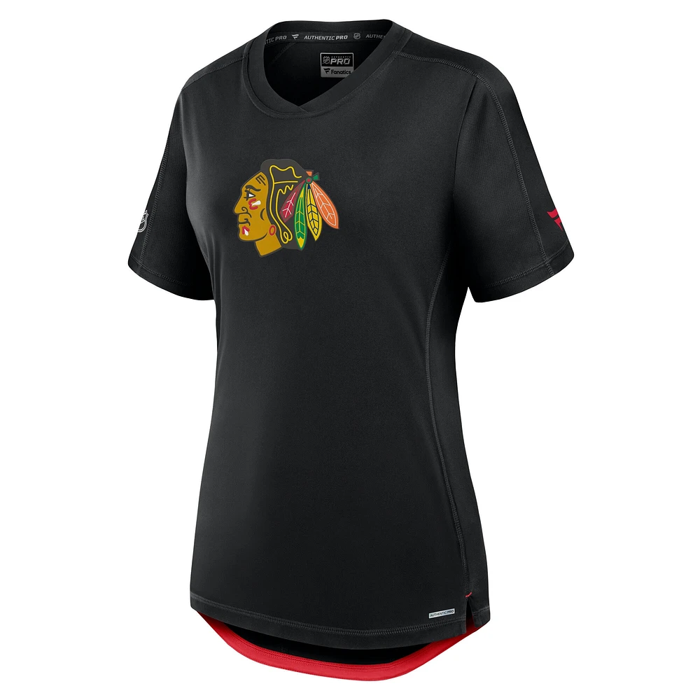 T-shirt authentique Pro Rink des Chicago Blackhawks pour femmes Fanatics noir