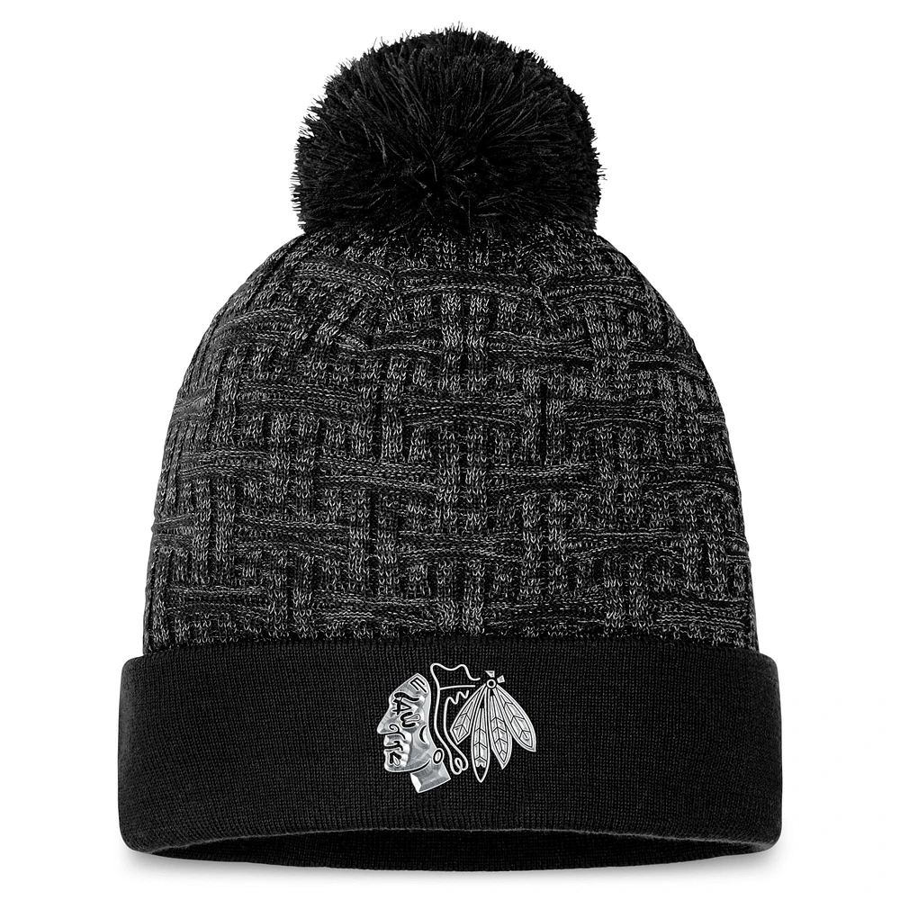 Women's Fanatics  Black Chicago Blackhawks Authentic Pro Road Cuffed Knit Hat with Pom