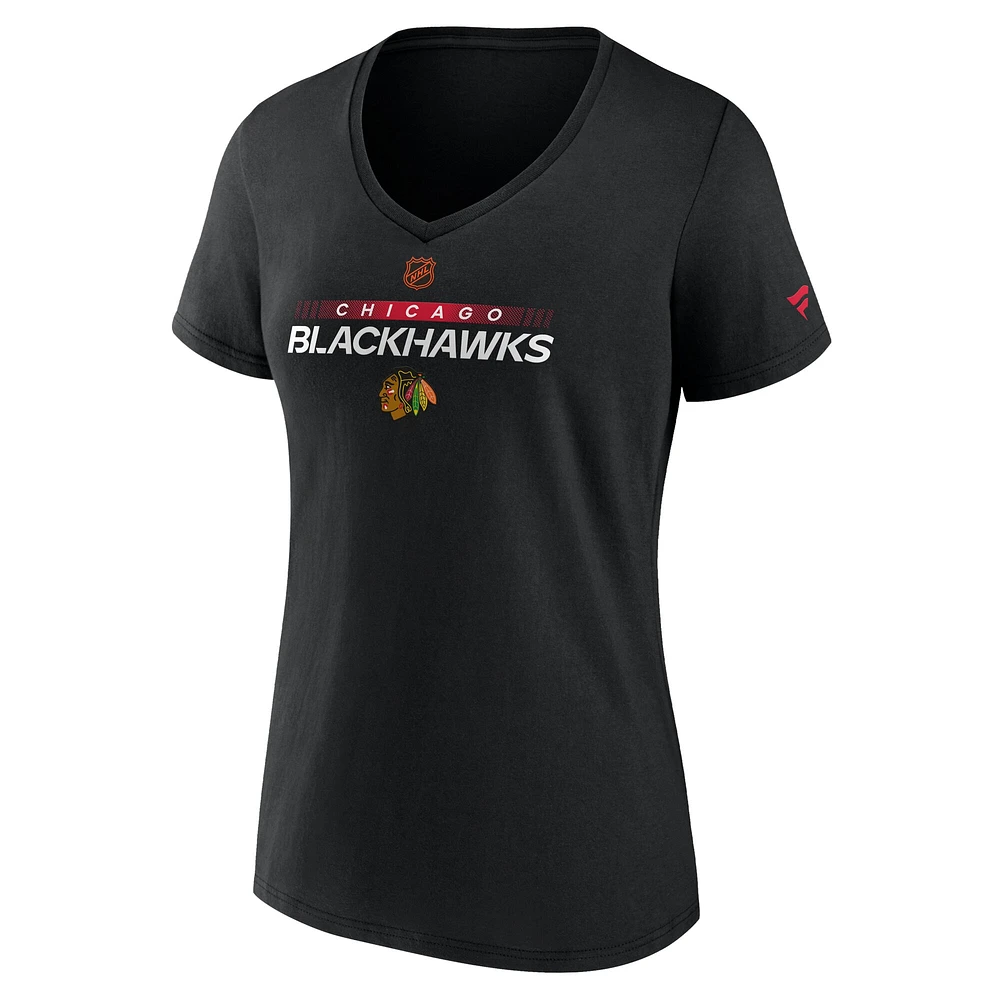 T-shirt à col en V édition spéciale Fanatics Black Chicago Blackhawks pour femmes