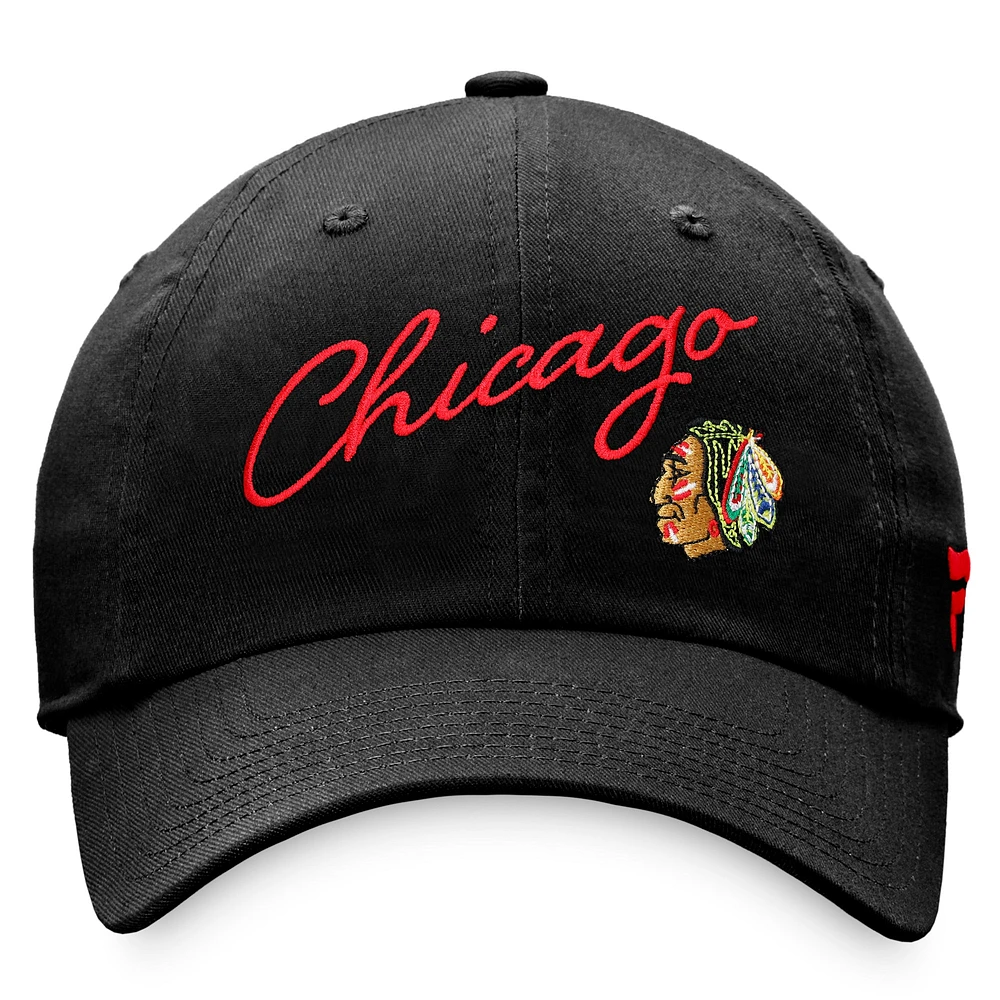 Casquette réglable noire Chicago Blackhawks True Classic Retro Script pour femmes