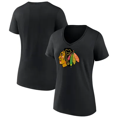 Chicago Blackhawks Fanatics Branded Women's Team Primary Logo V-Neck T-Shirt - Black