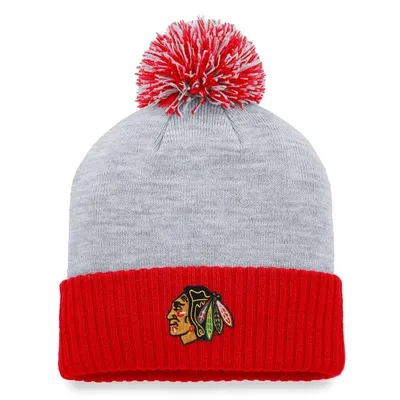 Chicago Blackhawks Fanatics Branded Women's Cuffed Knit Hat with Pom - Heather Gray