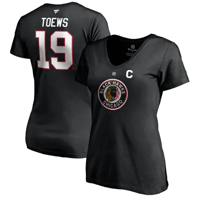 Jonathan Toews Chicago Blackhawks Fanatics Branded Women's 2020/21 Special Edition Authentic Stack Name & Number V-Neck T-Shirt - Black