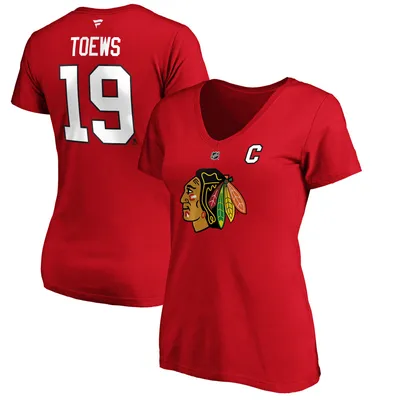 Jonathan Toews Chicago Blackhawks Fanatics Branded Women's Authentic Stack Name & Number V-Neck T-Shirt - Red