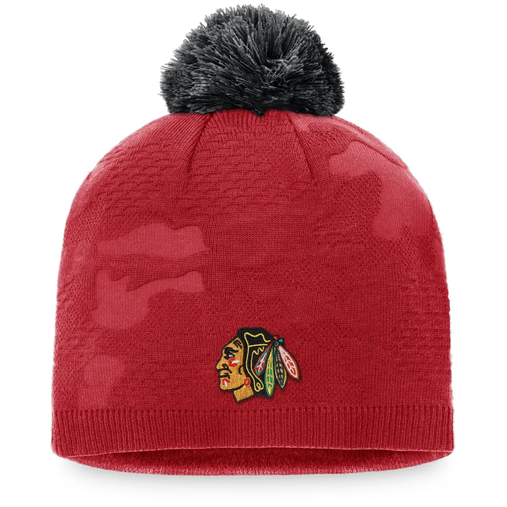 Chicago Blackhawks Fanatics Branded Women's Authentic Pro Team Locker Room Beanie with Pom - Red/Black