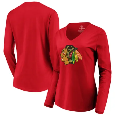 Chicago Blackhawks Fanatics Branded Women's Primary Logo Long Sleeve V-Neck T-Shirt - Red