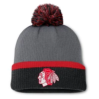 Women's Fanatics  Charcoal Chicago Blackhawks Cuffed Knit Hat with Pom