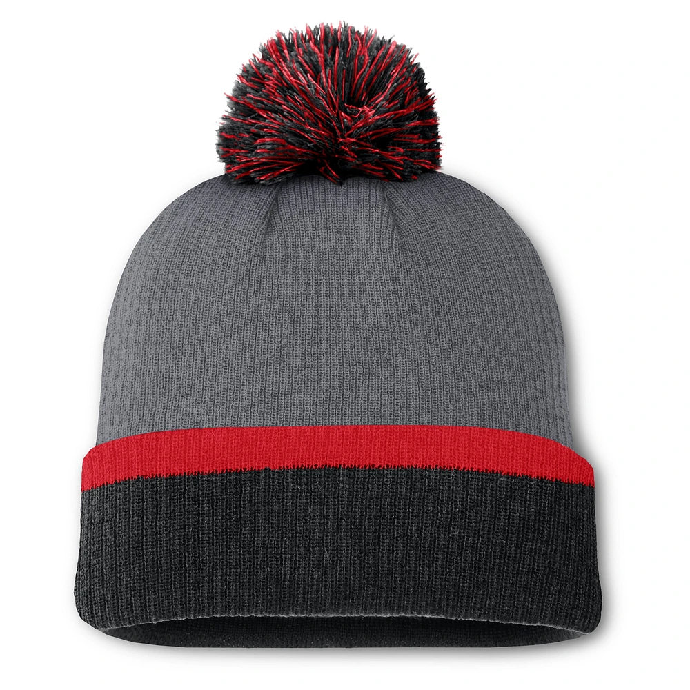 Women's Fanatics  Charcoal Chicago Blackhawks Cuffed Knit Hat with Pom