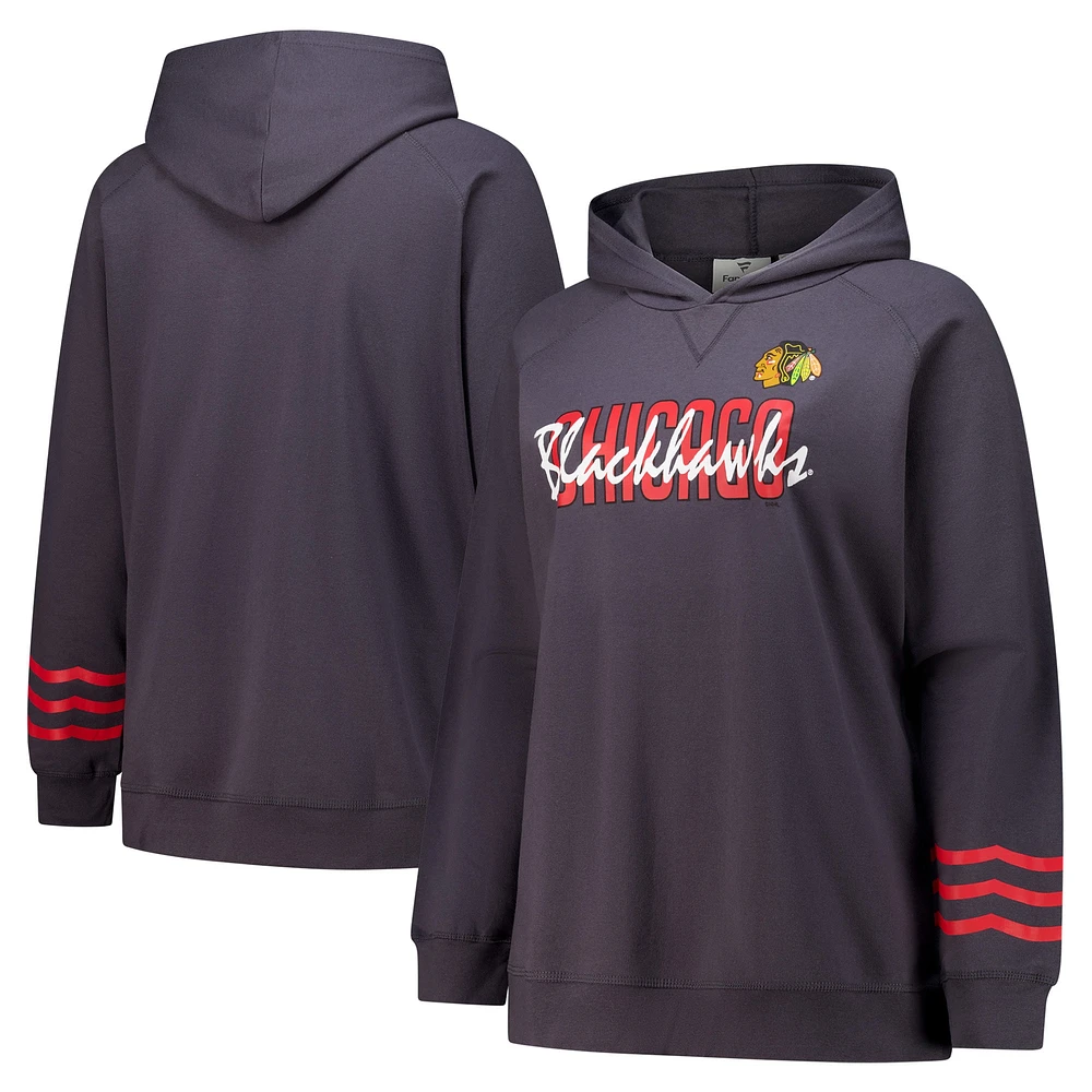 Women's Fanatics Charcoal Chicago Blackhawks Plus Lightweight Fleece Raglan Pullover Hoodie