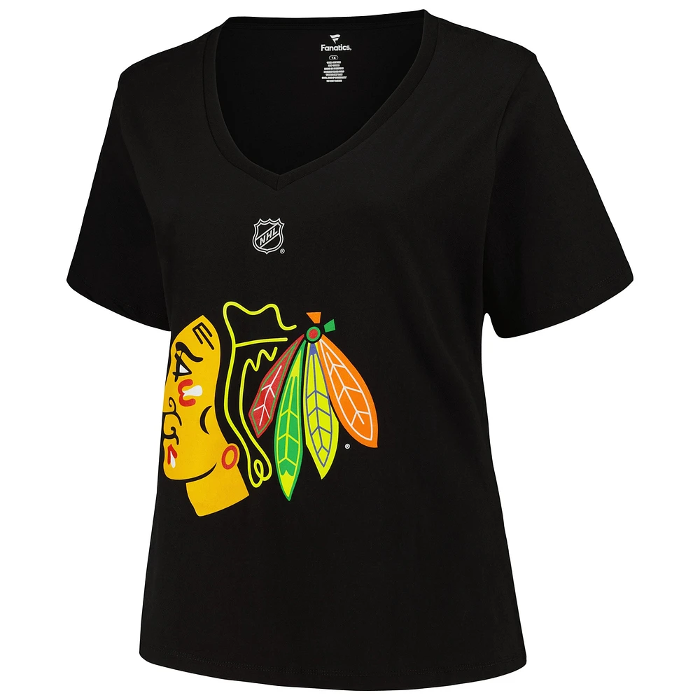 T-shirt noir avec nom et numéro grande taille des Blackhawks de Chicago Fanatics Connor Bedard pour femmes