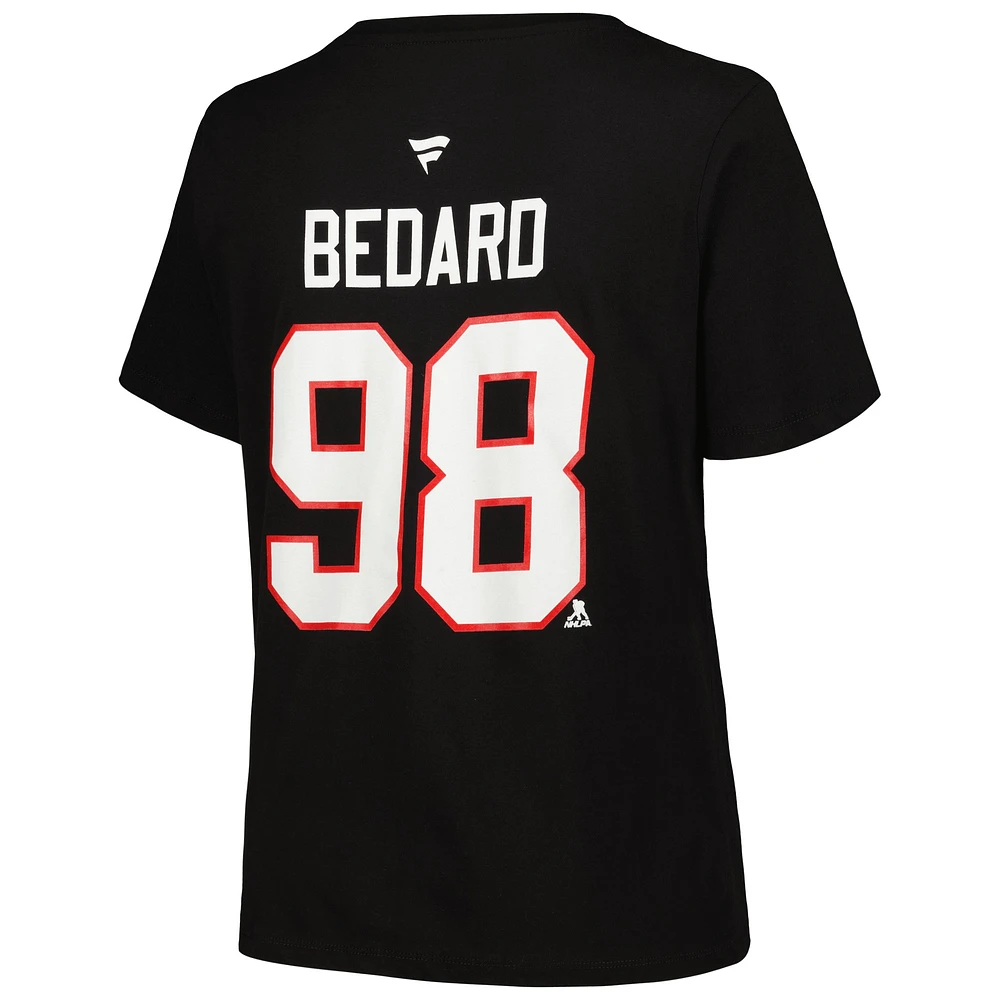 T-shirt noir avec nom et numéro grande taille des Blackhawks de Chicago Fanatics Connor Bedard pour femmes