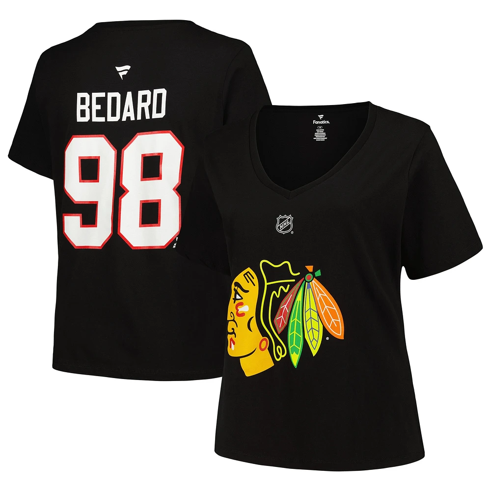 T-shirt noir avec nom et numéro grande taille des Blackhawks de Chicago Fanatics Connor Bedard pour femmes