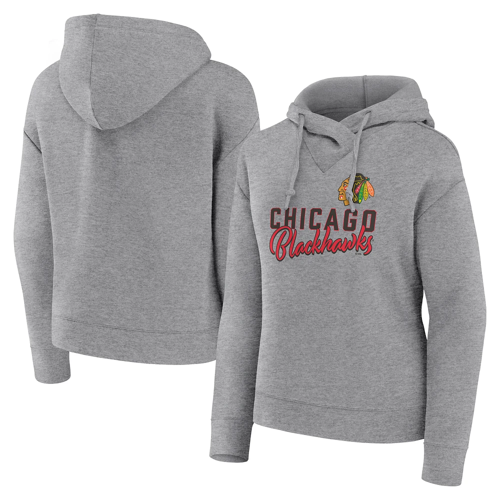 Sweat à capuche Fanatics Heather Grey Chicago Blackhawks Script Favorite pour femmes