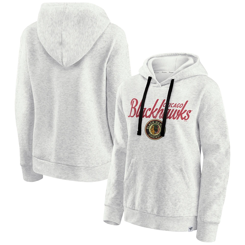 Women's Fanatics  Oatmeal Chicago Blackhawks True Classics Quilted Pullover Hoodie