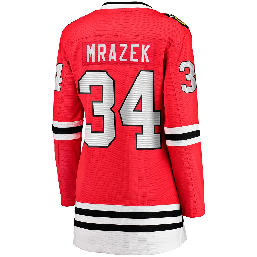 Maillot de joueur échappé à domicile Fanatics Petr Mrazek des Blackhawks Chicago, rouge pour femmes