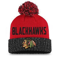 Women's Fanatics Red/Black Chicago Blackhawks Iconic Cuffed Knit Hat with Pom