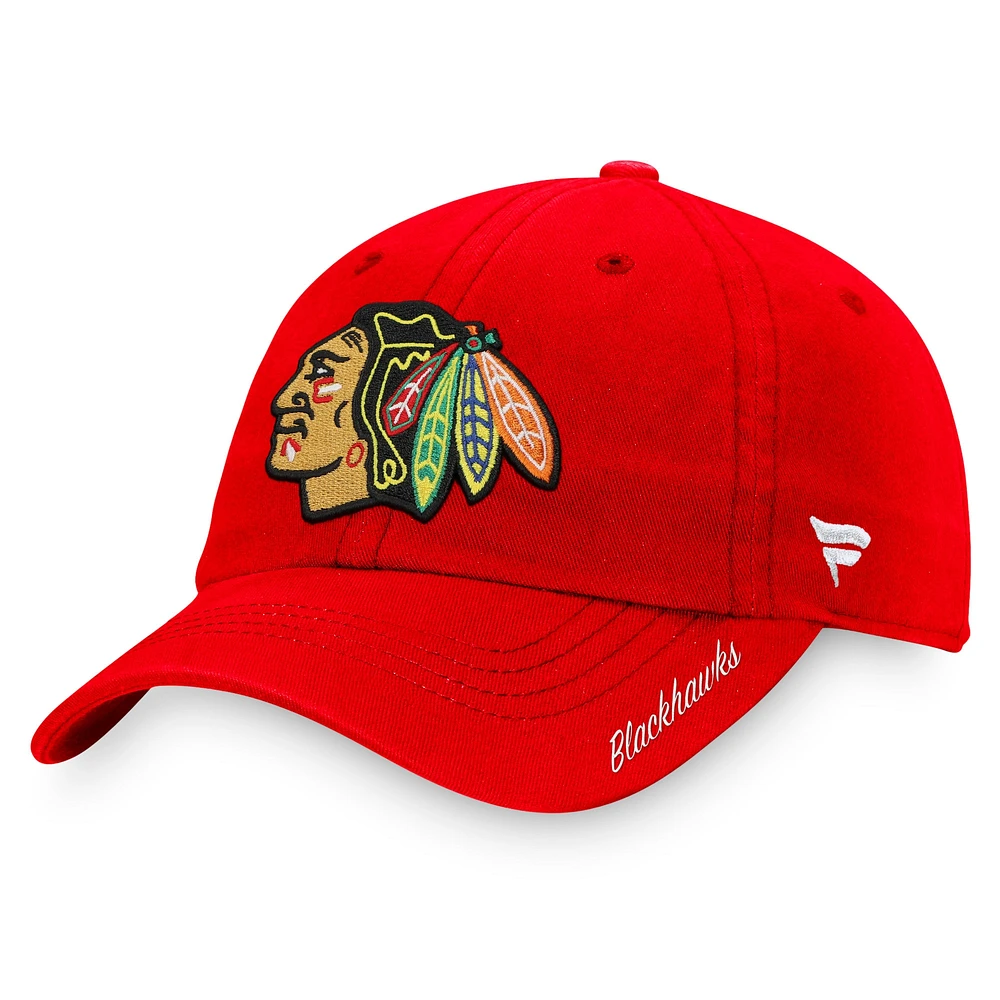 Casquette réglable rouge avec logo principal des Blackhawks de Chicago Fanatics pour femmes