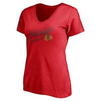 Women's Fanatics  Red Chicago Blackhawks Distressed V-Neck T-Shirt