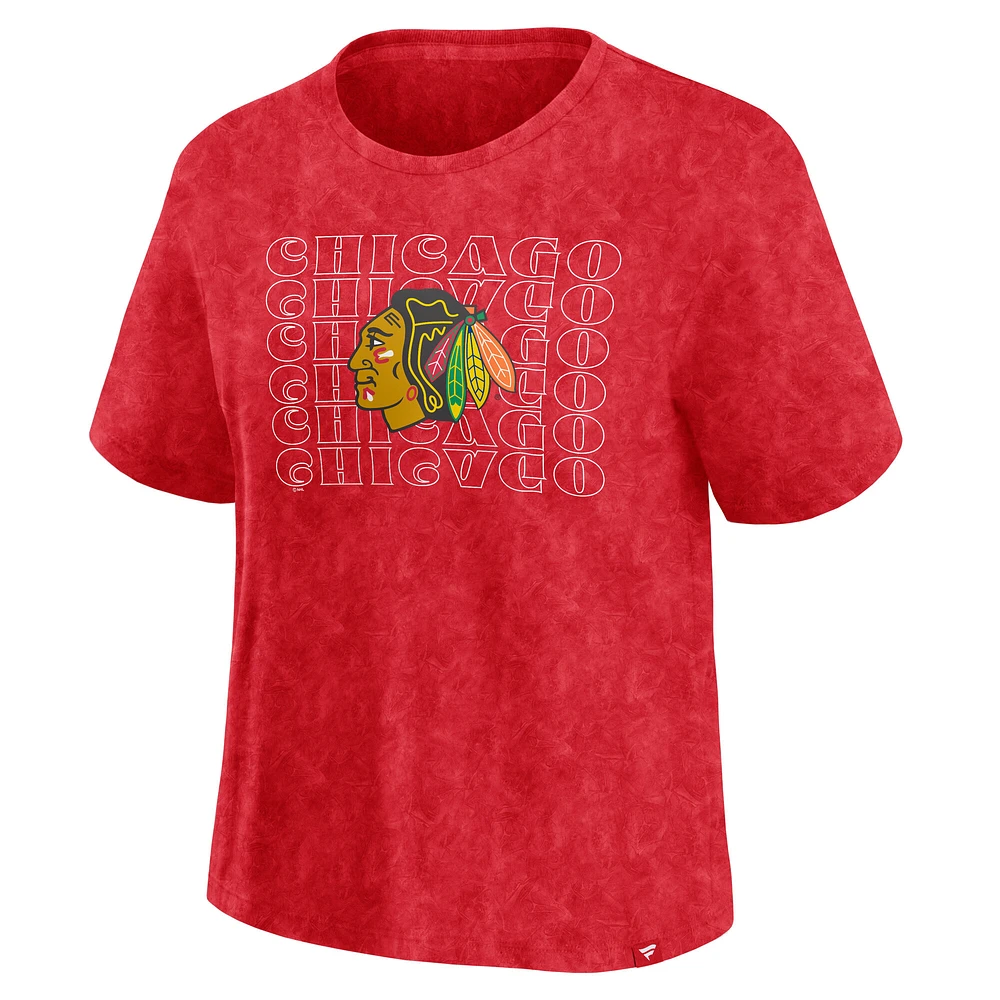 Women's Fanatics  Red Chicago Blackhawks Faded Wash T-Shirt