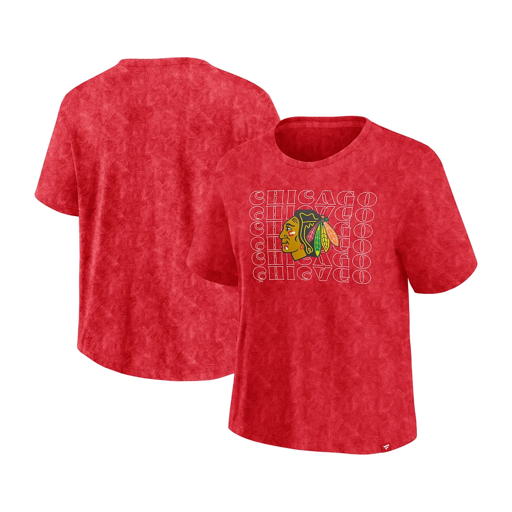 T-shirt délavé rouge pour femme Fanatics des Chicago Blackhawks