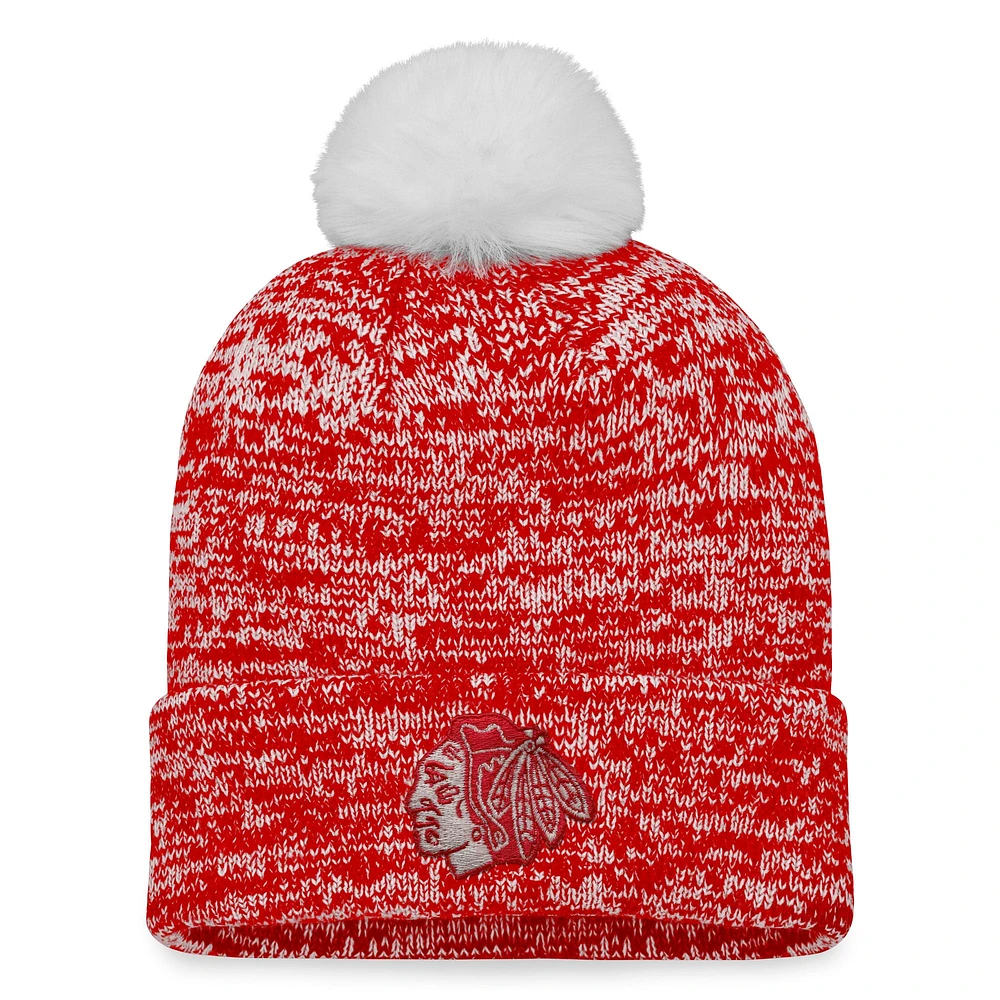 Bonnet en tricot à revers Glimmer Fanatics rouge des Blackhawks de Chicago pour femmes avec pompon