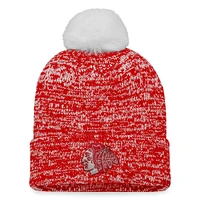 Women's Fanatics Red Chicago Blackhawks Glimmer Cuffed Knit Hat with Pom