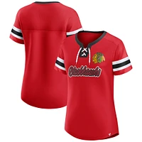 T-shirt à lacets emblématique Athena des Blackhawks de Chicago pour femmes Fanatics Red