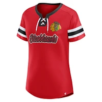 T-shirt à lacets emblématique Athena des Blackhawks de Chicago pour femmes Fanatics Red