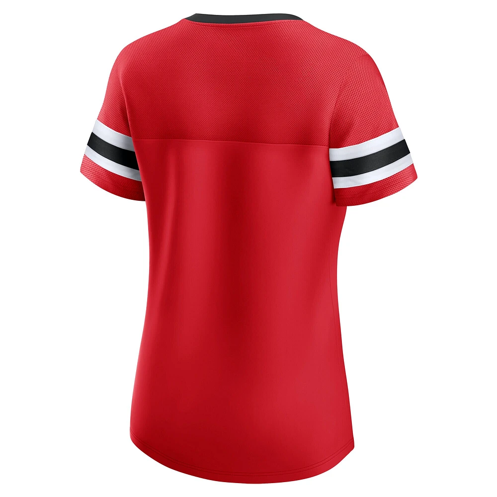 T-shirt à lacets emblématique Athena des Blackhawks de Chicago pour femmes Fanatics Red