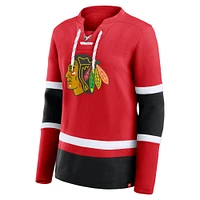 Women's Fanatics Red Chicago Blackhawks Prime Time Lace-Up Long Sleeve T-Shirt