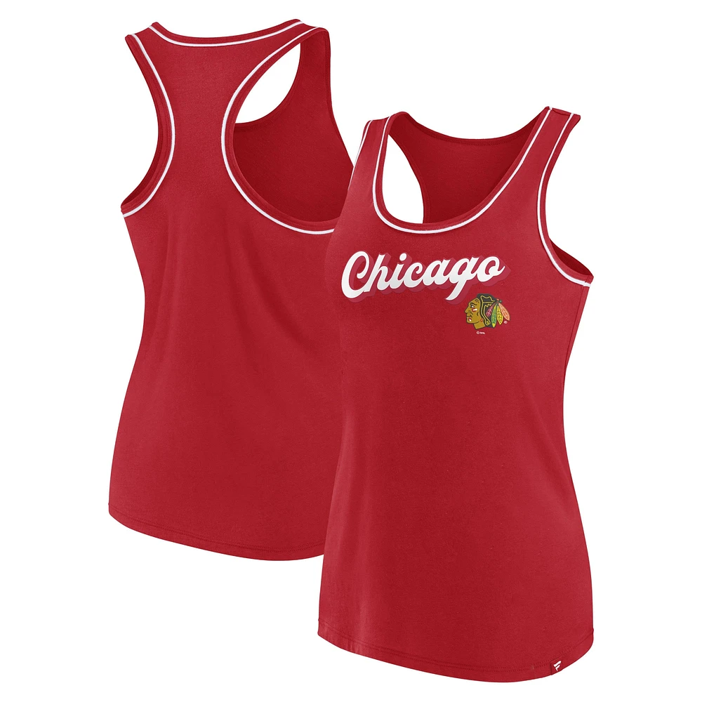 Débardeur rouge à col rond et dos nageur avec logo Fanatics des Blackhawks de Chicago pour femmes