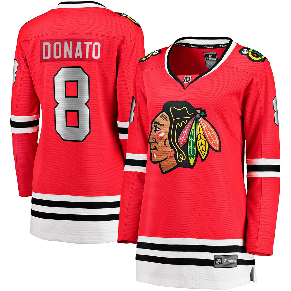 Maillot de joueur échappé à domicile Fanatics Ryan Donato des Blackhawks Chicago, rouge pour femmes