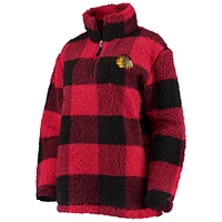 Veste à carreaux Sherpa quart de zip G-III 4Her par Carl Banks pour femmes, rouge/noir, Chicago Blackhawks