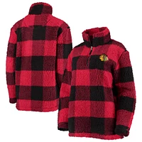 Veste à carreaux Sherpa quart de zip G-III 4Her par Carl Banks pour femmes, rouge/noir, Chicago Blackhawks