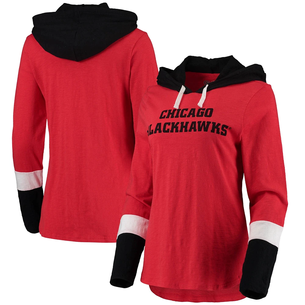 Women's G-III 4Her by Carl Banks Red Chicago Blackhawks Passing Play Hoodie Long Sleeve T-Shirt