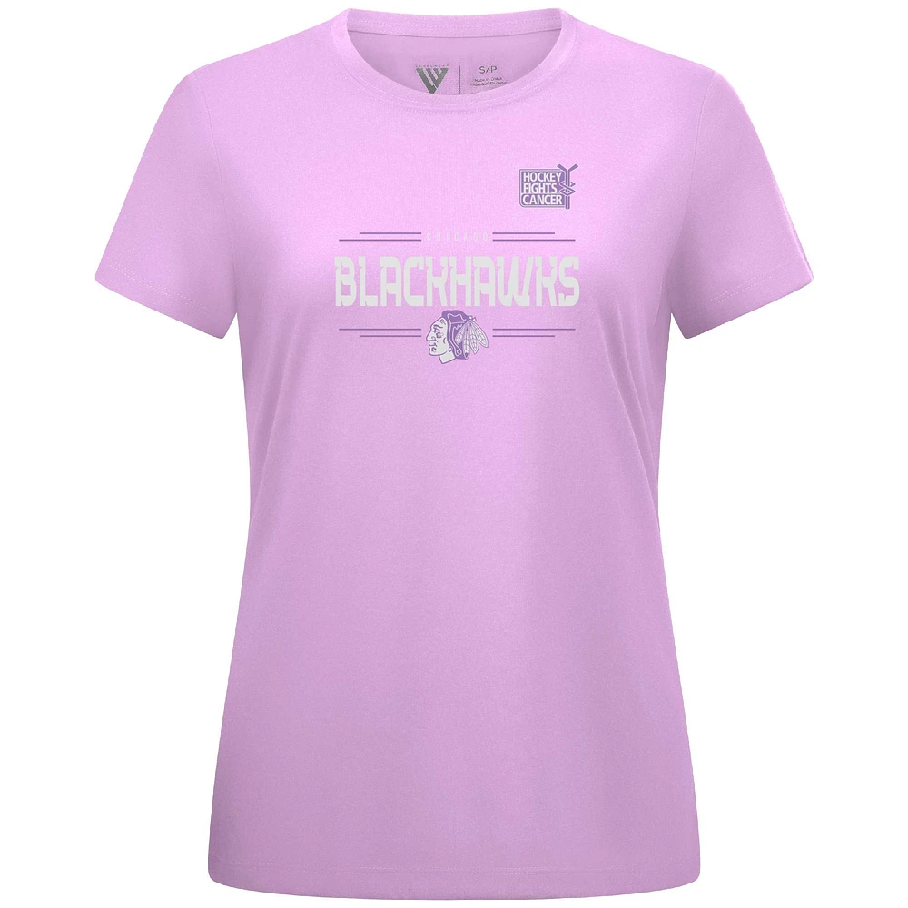 T-shirt femme Levelwear Connor Bedard Lavender Chicago Blackhawks Hockey Fights Cancer Anthem Name & Number