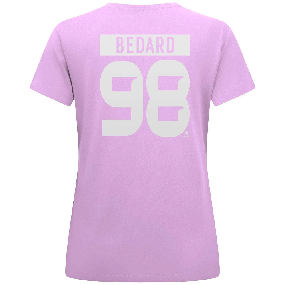 T-shirt femme Levelwear Connor Bedard Lavender Chicago Blackhawks Hockey Fights Cancer Anthem Name & Number