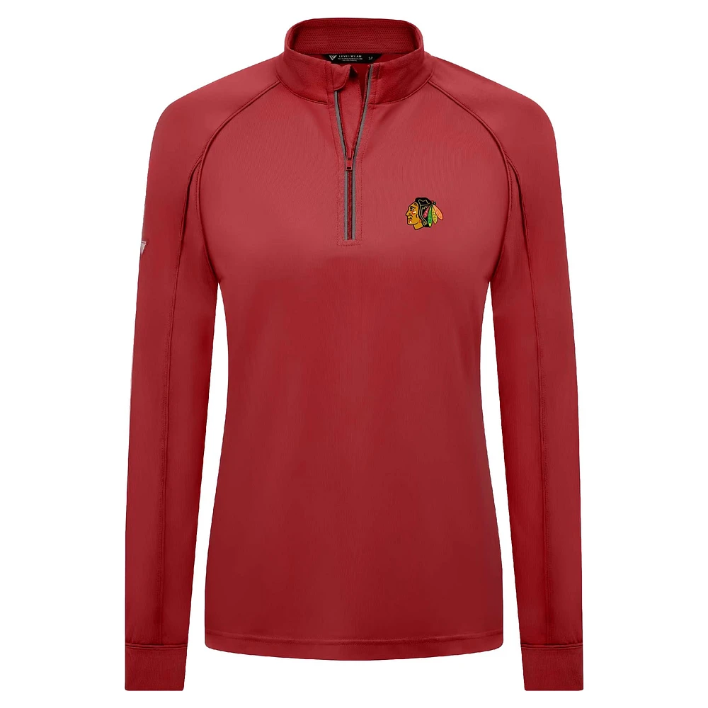 Women's Levelwear Red Chicago Blackhawks Kinetic Insignia Core Raglan Quarter-Zip Top