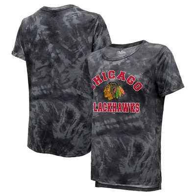 Chicago Blackhawks Majestic Threads Women's Boyfriend Tie-Dye Tri-Blend T-Shirt - Black