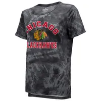 Majestic Threads Noir T-shirt à trois mélanges tie-dye pour femme des Blackhawks de Chicago