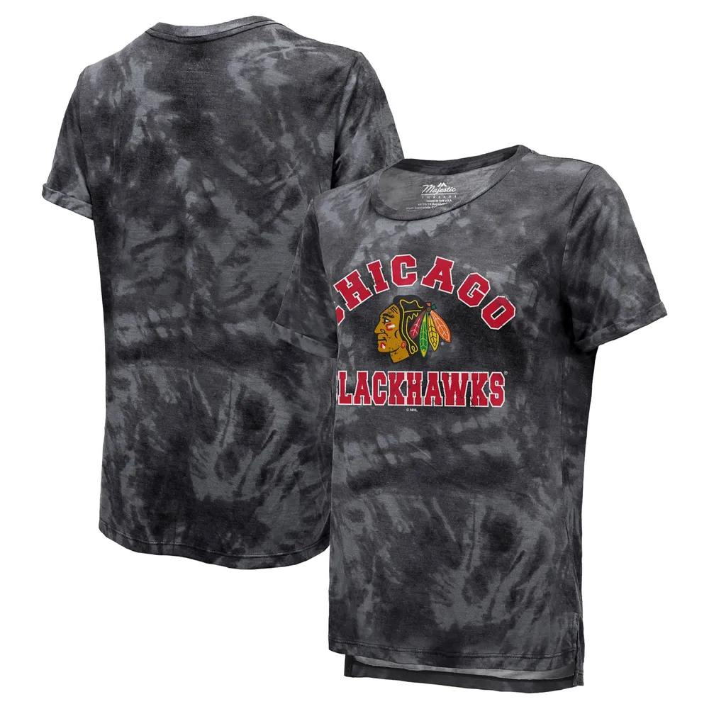 Majestic Threads Noir T-shirt à trois mélanges tie-dye pour femme des Blackhawks de Chicago