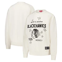 Sweat-shirt à capuche pour femme Mitchell & Ness avec logo Chicago Blackhawks 3.0 crème