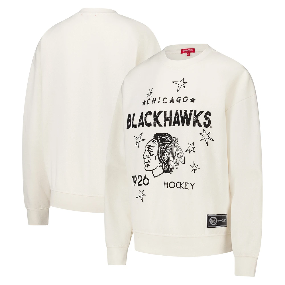 Sweat-shirt à capuche pour femme Mitchell & Ness avec logo Chicago Blackhawks 3.0 crème