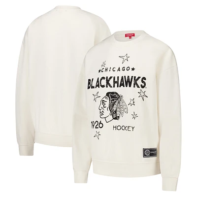 Women's Mitchell & Ness  Cream Chicago Blackhawks Logo 3.0 Pullover Sweatshirt